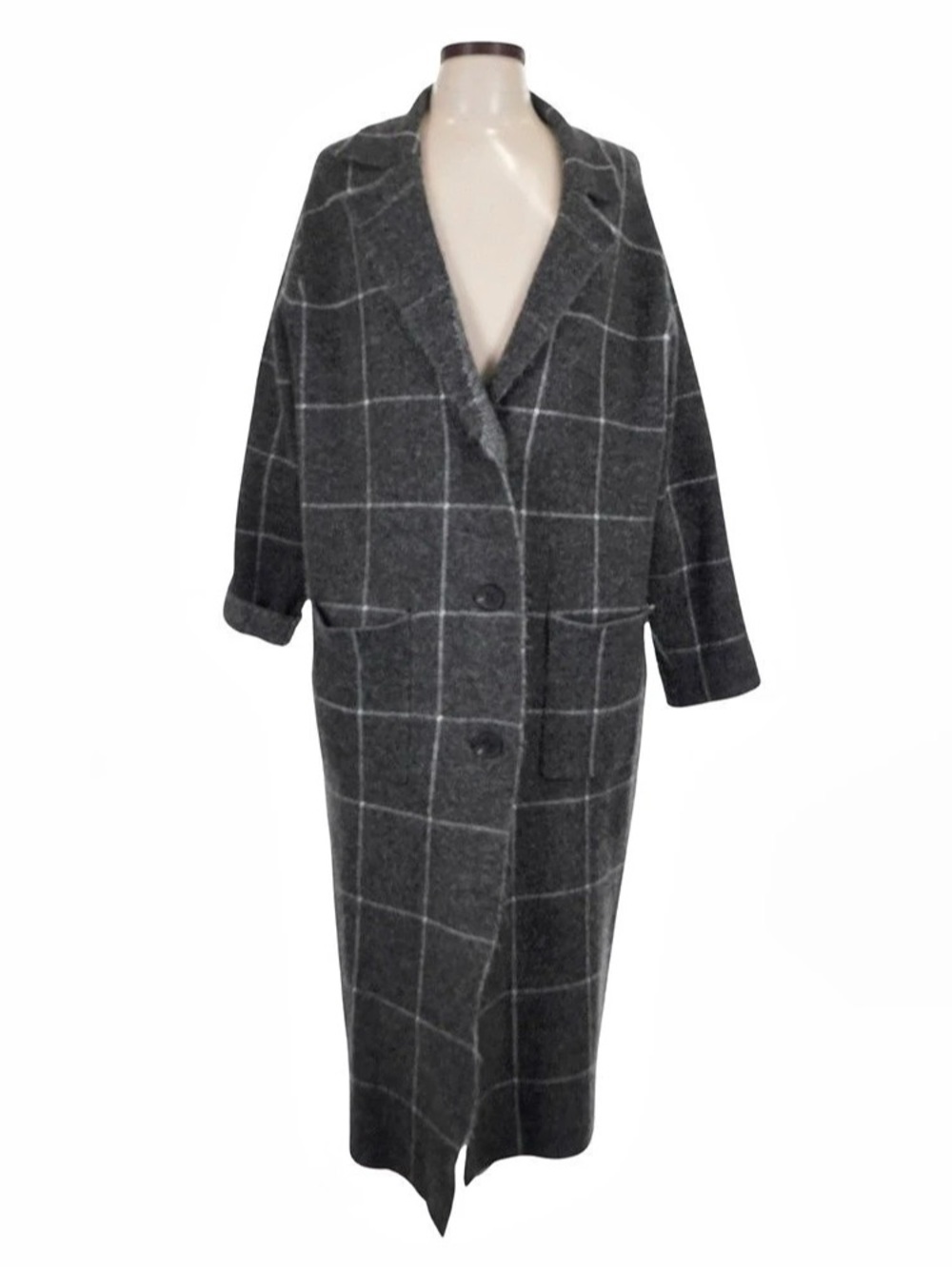 Women's Checkered Long Coat in Gray & Black Like New
